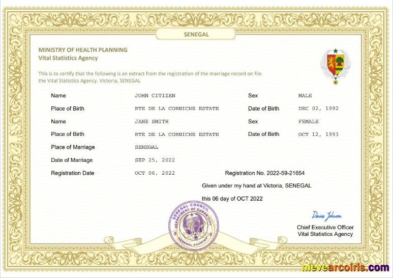 Senegal marriage certificate